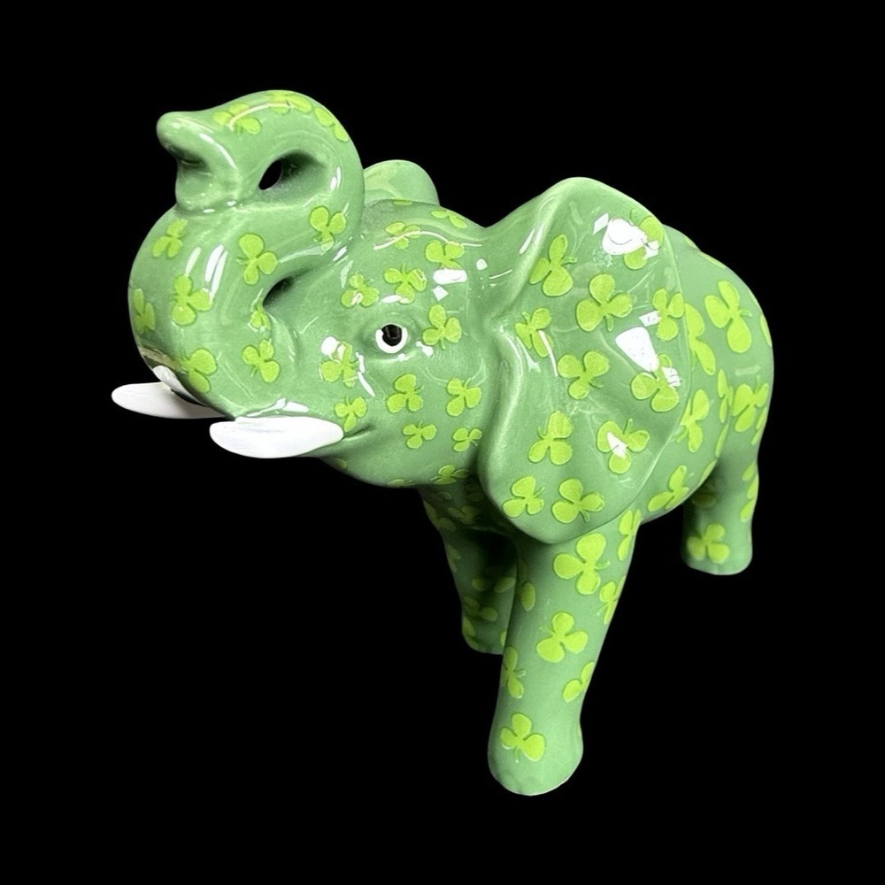 Westland TRUNK SHOW LUCKY Elephant #2262 Green Shamrocks Trunk‎ UP
